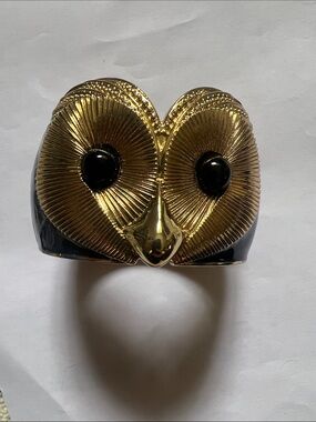 Gold and Blue Owl Statement Cuff Bracelet